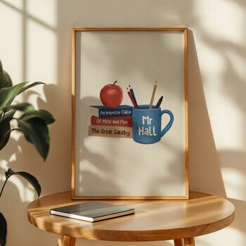 Personalised Books And Mug Teacher Print, 3 of 9