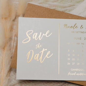 Foil Save The Date Calendar Wedding Invitations, 5 of 7