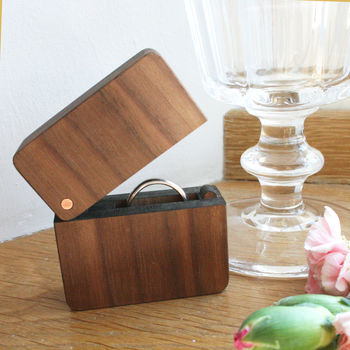 Walnut And Copper Wooden Hinged Ring Box, 2 of 4
