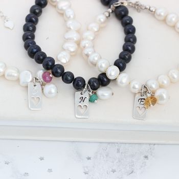Personalised Pearl, Tag Charm And Birthstone Bracelet, 4 of 11