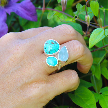 Aquamarine, Amazonite And Turquoise Gemstone Ring, 4 of 7