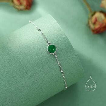 Sterling Silver Genuine Green Onyx Bracelet, 5 of 12