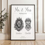 Personalised Mr And Mrs Print Royal Lion Portraits Wall Art, thumbnail 1 of 7