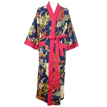 Ladies Blue Carnation Print Cotton Dressing Gown, 7 of 7