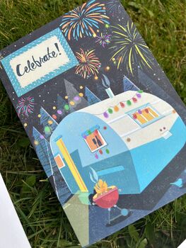 Celebrate! Retro Caravan And Fireworks Card, 2 of 3