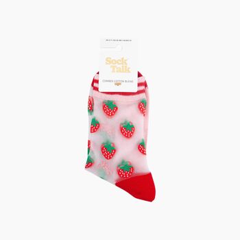 Strawberries Fruit Combed Cotton Sheer Pop Socks In Red, 4 of 4