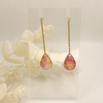 Pink And Gold Foil Speckled Threader Drop Earrings, 4 of 8