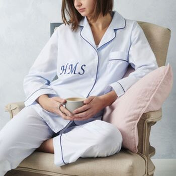 Women's White Cotton Personalised Pyjama Set, 3 of 5