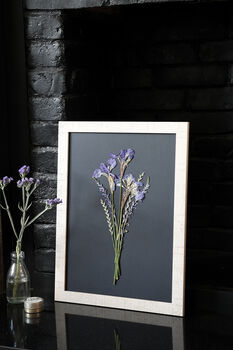 A3 Pressed Flower Art – Twilight Iris Botanical Frame In Sand, 6 of 7