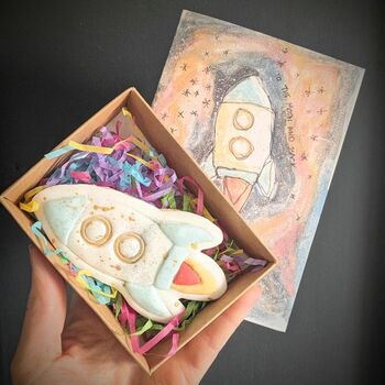 'To The Moon And Back' Rocket Biscuit And Greetings Card Valentines Gift For Him, 7 of 7