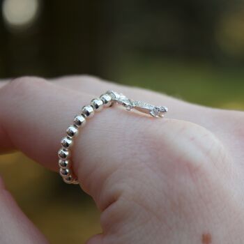 Sterling Silver Ball Bead Ring With Mini Bearded Dragon, 7 of 10