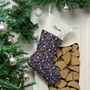Personalised Dog Breed Christmas Stocking In Navy, thumbnail 1 of 11