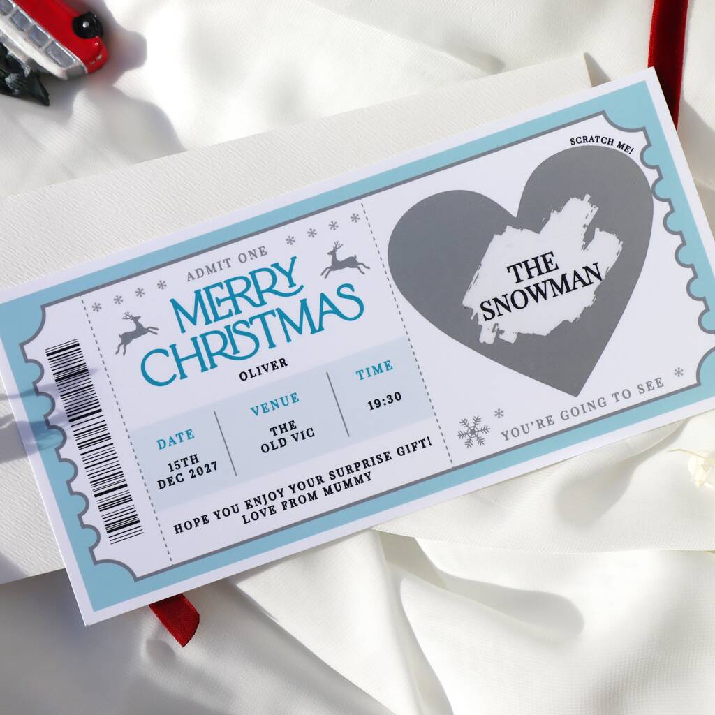 Personalised Christmas Scratch Ticket Musical Theatre Show Surprise Gift Reveal Card, 1 of 9