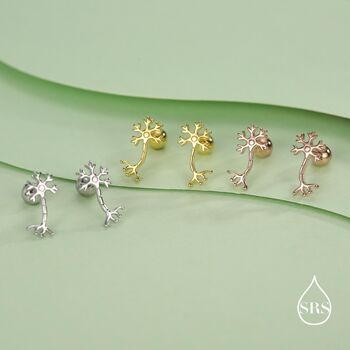 Sterling Silver Neuron 18 G Screw Back Stud Earrings, 5 of 11