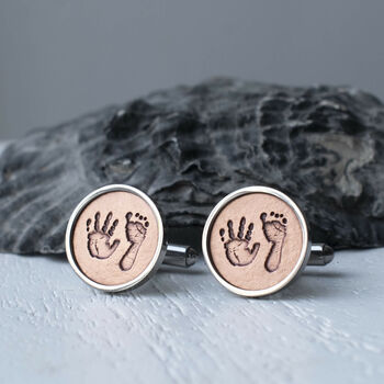 Copper And Steel Handprint And Footprint Cufflinks, 2 of 8