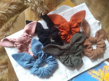 Bunny Bow Linen Scrunchie, 4 of 12