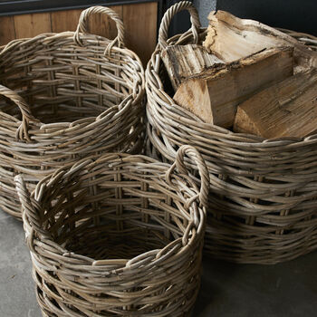 Set Of Three Rattan Log Baskets, 2 of 4