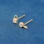 Small Padlock And Key Cz Stone Stud Earrings, Gold, thumbnail 4 of 8