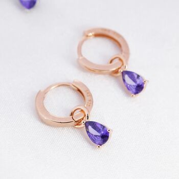 Amethyst Purple Cz Droplet Hoop Earrings, 7 of 12