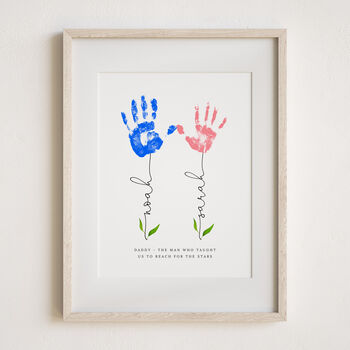 Gift For Dad, Personalised Father's Day Card, Nursery Art Baby Name And Flower Handprint, 3 of 10