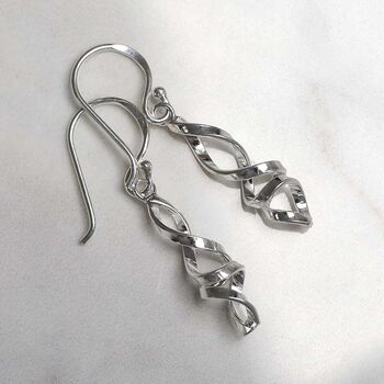 Sterling Silver Abstract Twist Earrings, 2 of 5