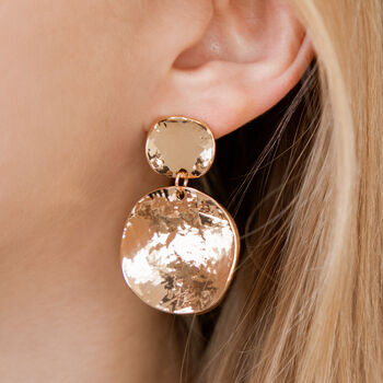 Hammered Gold Colour Double Disc Drop Earrings, 2 of 3