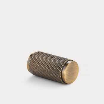 Brushed Brass Knurled Cylinder Cupboard Pulls, 9 of 9
