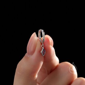 Very Tiny Rhombus Amethyst Purple Cz Huggie Hoop In Sterling Silver, 5 of 12