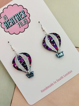 Hot Air Balloon Glitter Earrings / Adventure Awaits Gift For Travellers / New Beginnings Gift / Gift For Graduation Or New Job, 4 of 4