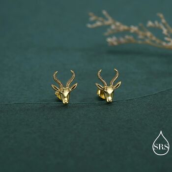 Sterling Silver Antelope / Deer Head Stud Earrings, 3 of 12