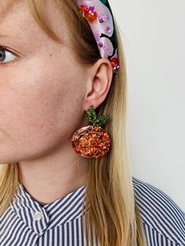 Orange Glitter Resin Earrings / To My Main Squeeze Gift Sweet Best Friend Gift / Groovy 70s Disco Gift Retro Sunset Statement Jewellery / Zesty Summer Statement Gift Tropical Holiday Accessory, 5 of 5