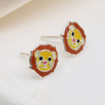 Sterling Silver Lion Stud Earrings, 2 of 4