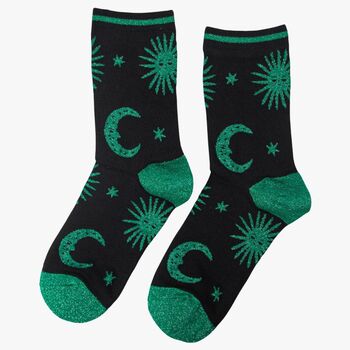 Women's Bamboo Socks Black Green Celestial, 2 of 4