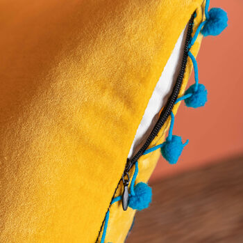 Saffron Yellow Floral Embroidered Cotton Velvet Cushion, 7 of 7