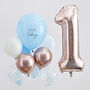 Blue And Rose Gold First Birthday Balloons Bundle, thumbnail 1 of 2