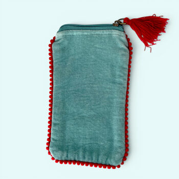 Embroidered Velvet Glasses Case | Pale Blue Flower, 2 of 5