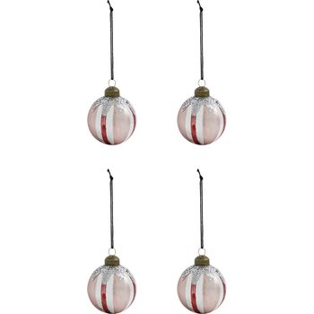 Red Stripe Silver Glitter Baubles Box Of Four, 4 of 5
