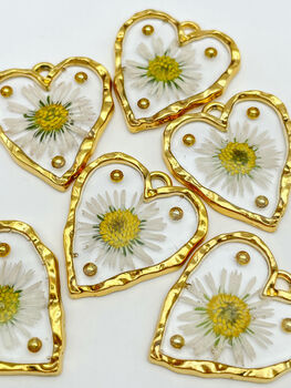 Heart Earrings With Daisies And Gold Beads, 4 of 12