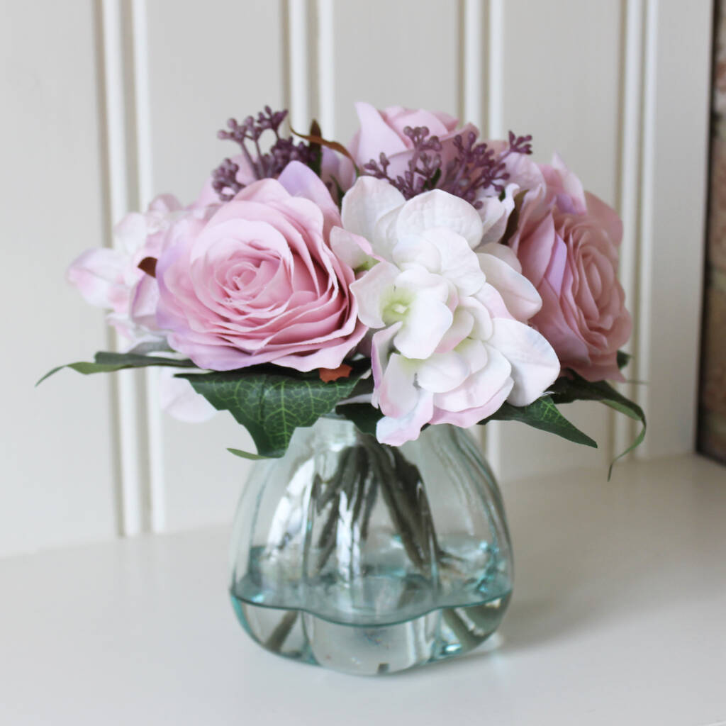 Rose And Hydrangea Arrangement And Vase, 1 of 5