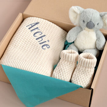 Personalised Baby Blanket Koala And Booties Gift Set, 7 of 8