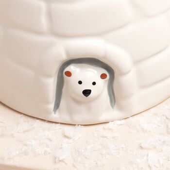 Personalised Novelty Igloo Christmas Ceramic Mug With Lid, 4 of 4