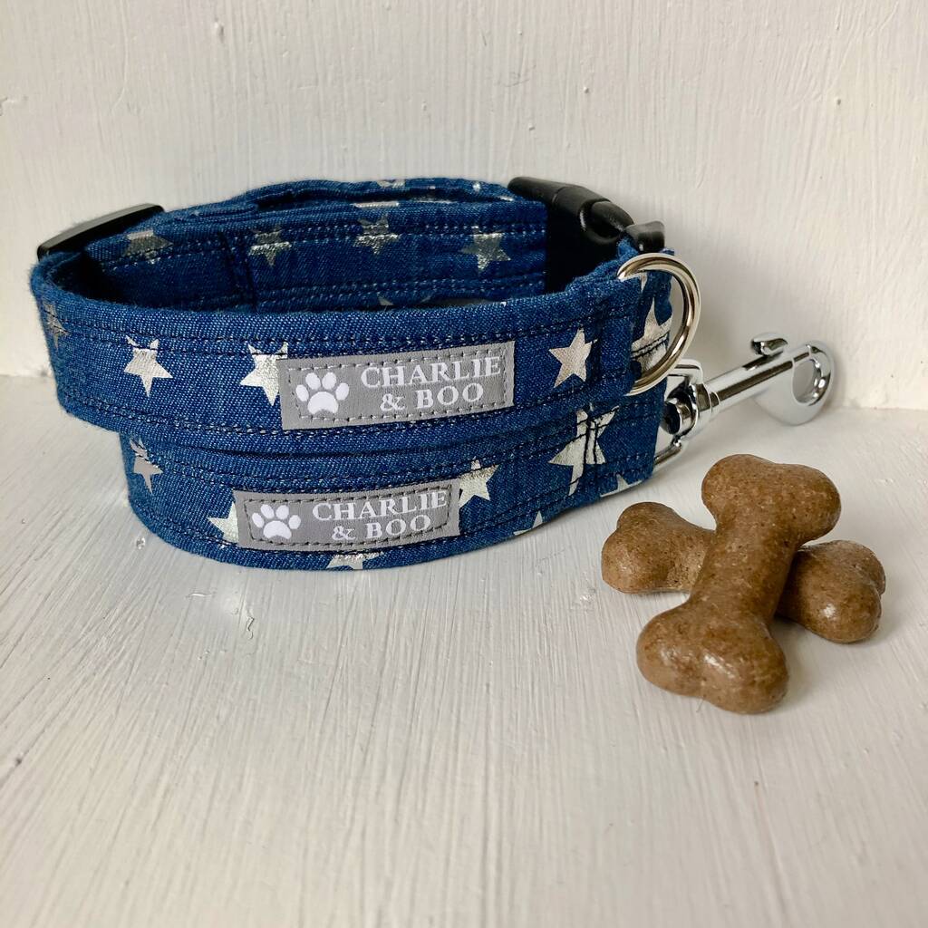 Denim Star Dog Collar And Lead By Charlie and Boo