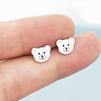Teddy Bear Stud Earrings In Sterling Silver, 3 of 11