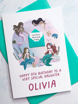 Personalised Mini Envelope Mermaid Birthday Card, 6 of 8