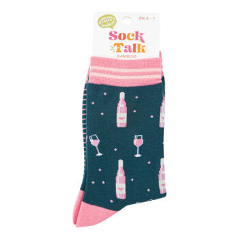 Rosé Wine Lover Bamboo Ankle Socks Women's Green Pink, 3 of 3