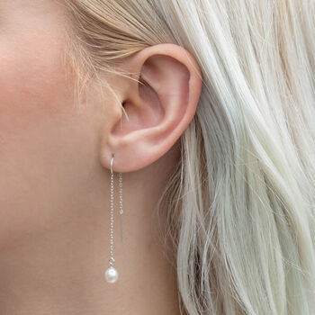 Sterling Silver Freshwater Pearl Threader Earrings, 2 of 10
