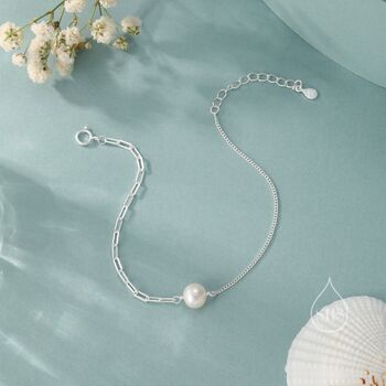 Sterling Silver Mixed Chain Freshwater Pearl Bracelet, 7 of 12
