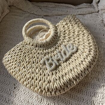 Large Bride Wicker Handle Basket Drawstring Bag, 3 of 4