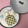 Personalised Olive Checkered Print Wooden Keyring, thumbnail 6 of 6