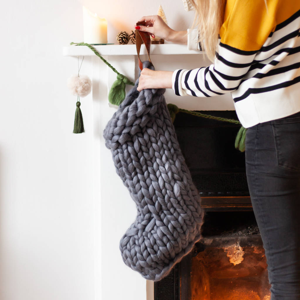 chunky hand knitted christmas stocking by lauren aston designs